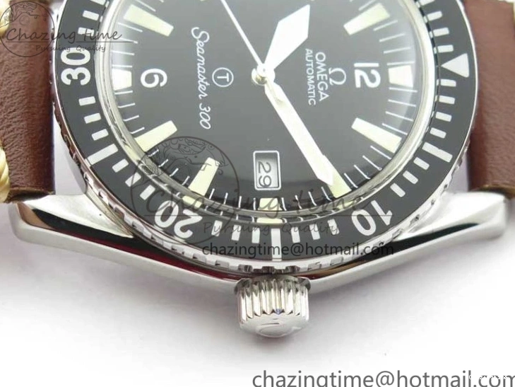 0115 Vintage Seamaster 300 Date T SS B12 Black Dial On Brown Leather Strap A2836 (Free Nylon Strap) WeatherProof 7911